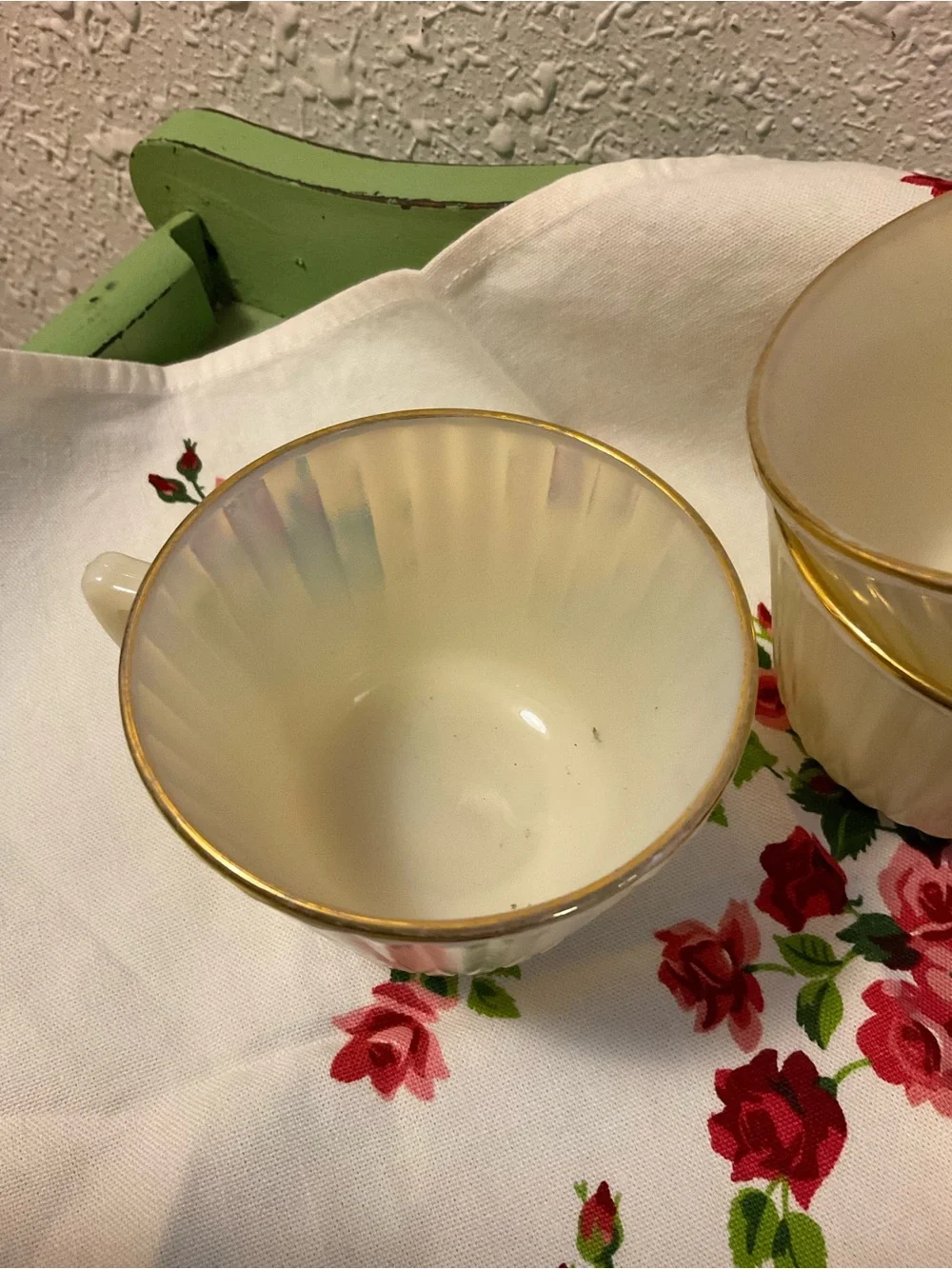 Uranium Milk Glass Vintage Set of 3 Cup Mug Paneled Coffee Tea